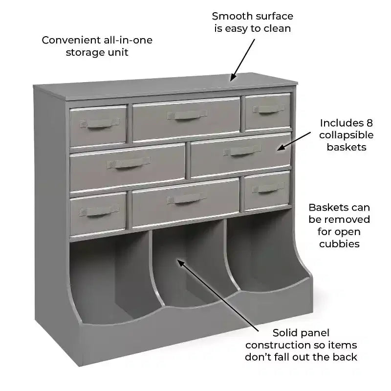 Badger Basket Storage Station with Eight Baskets and Three Bins Gray