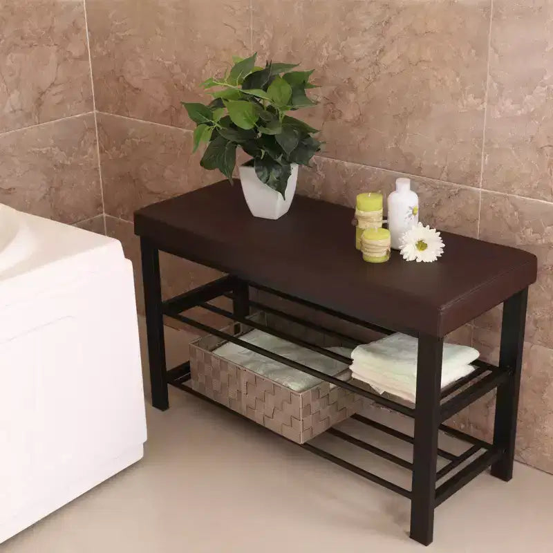 Shoe Bench, 3-Tier Shoe Rack for Entryway, Storage Organizer with Foam Padded Seat, Faux Leather, Metal Frame, for Living Room, Hallway