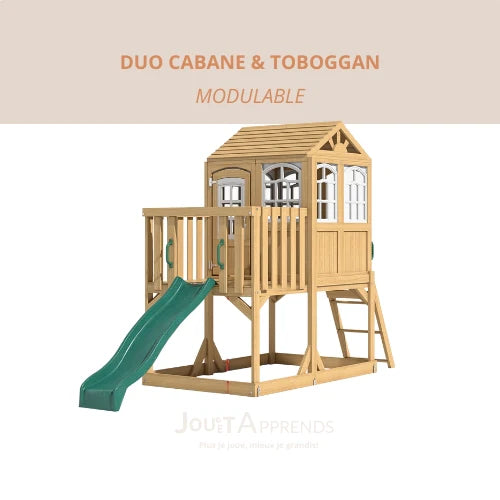 Aire de jeux enfant Montessori - 3 en 1 Balan?oire, Toboggan, Cabane en bois modulable