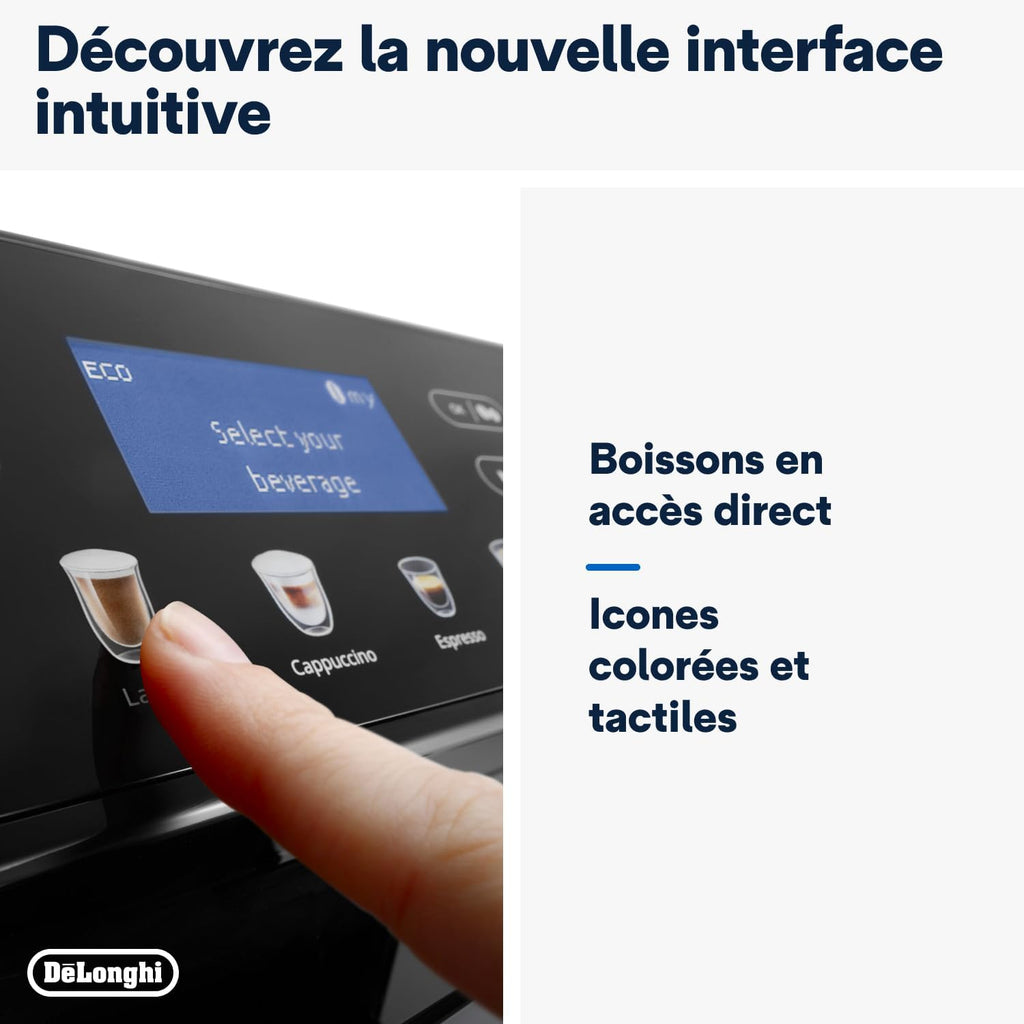 De'Longhi Eletta Evo Machine a Café Grain ECAM46.860.B, Machine Expresso et Cappuccino, Ecran LCD Tactile, Noir