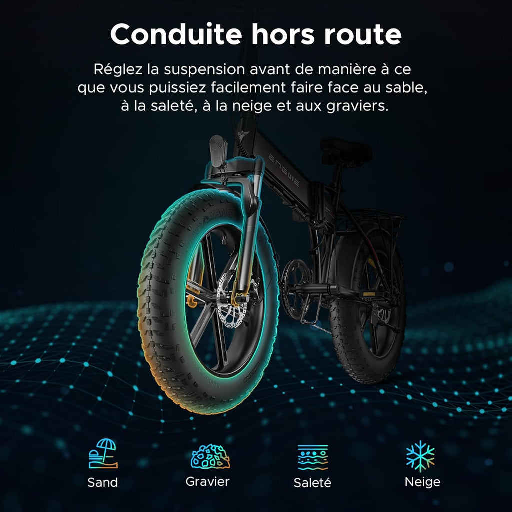 ENGWE EP-2 Pro Vélo électrique Pliable 20 ¡Á 4.0 Fat Bike Electrique 7 Vitesses avec Batterie Amovible 48V 13Ah Autonomie 120km Tout-Terrain & VTT & Plage & Neige