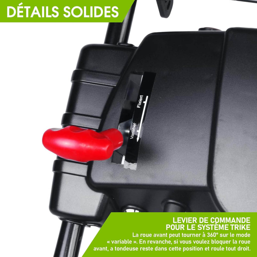 BRAST tondeuse thermique 3 roues TRIKE E-START 224cc 53cm tractée démarrage électrique mulching 4en1 capot en t?le en acier 60l - moteur 4 temps de la marque fran?aise GT reglable
