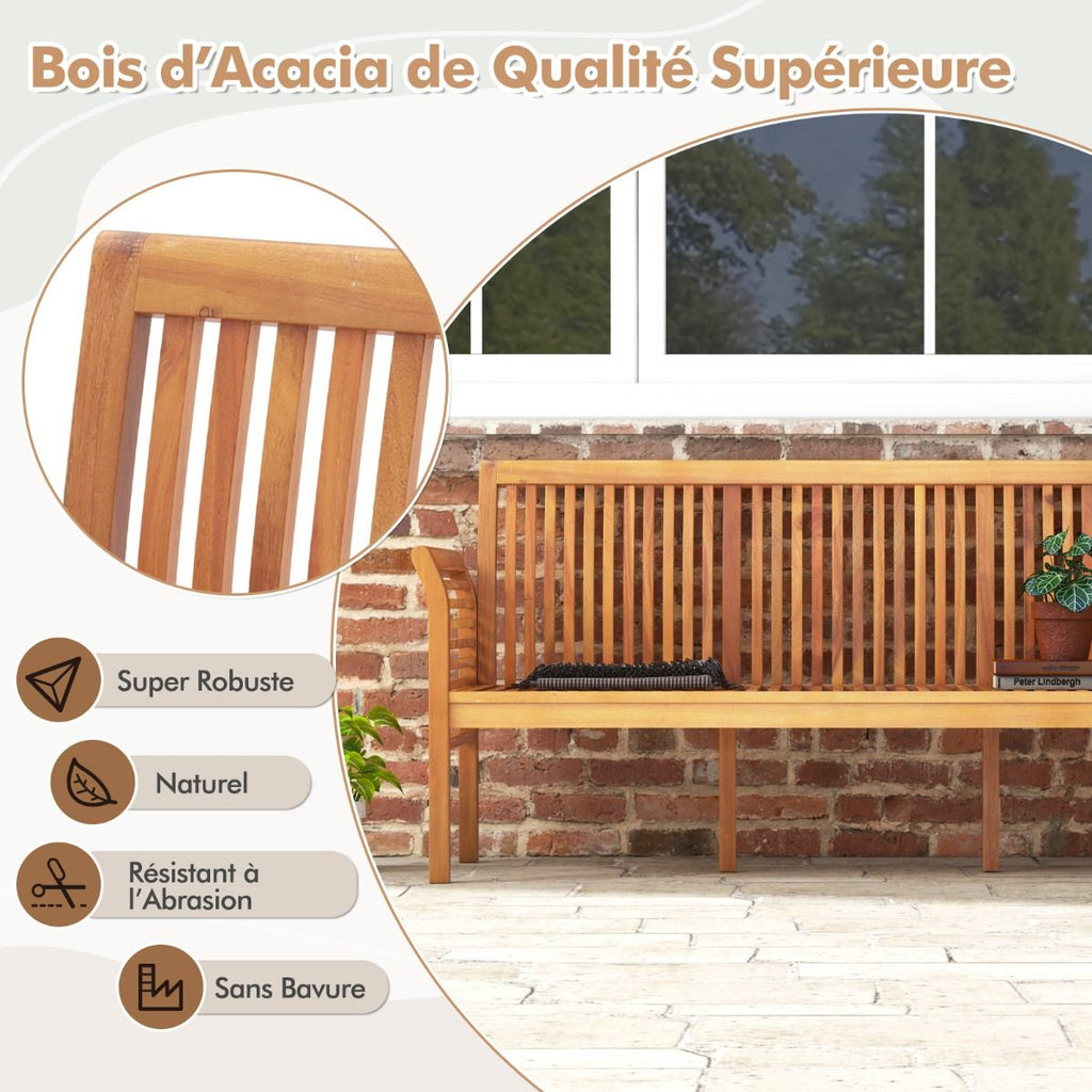 Banc de Terrasse en Bois 3 Places Banc en Acacia de 159 cm de Long avec Coussins d'Assise Doux Dossier et Accoudoirs Ergonomiques Blanc