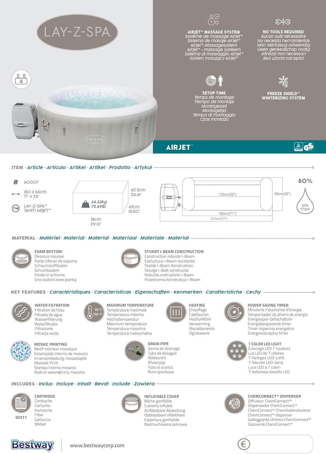 Spa gonflable rond BESTWAY Lay-Z-Spa? Miami Airjet? 2 - 4 personnes