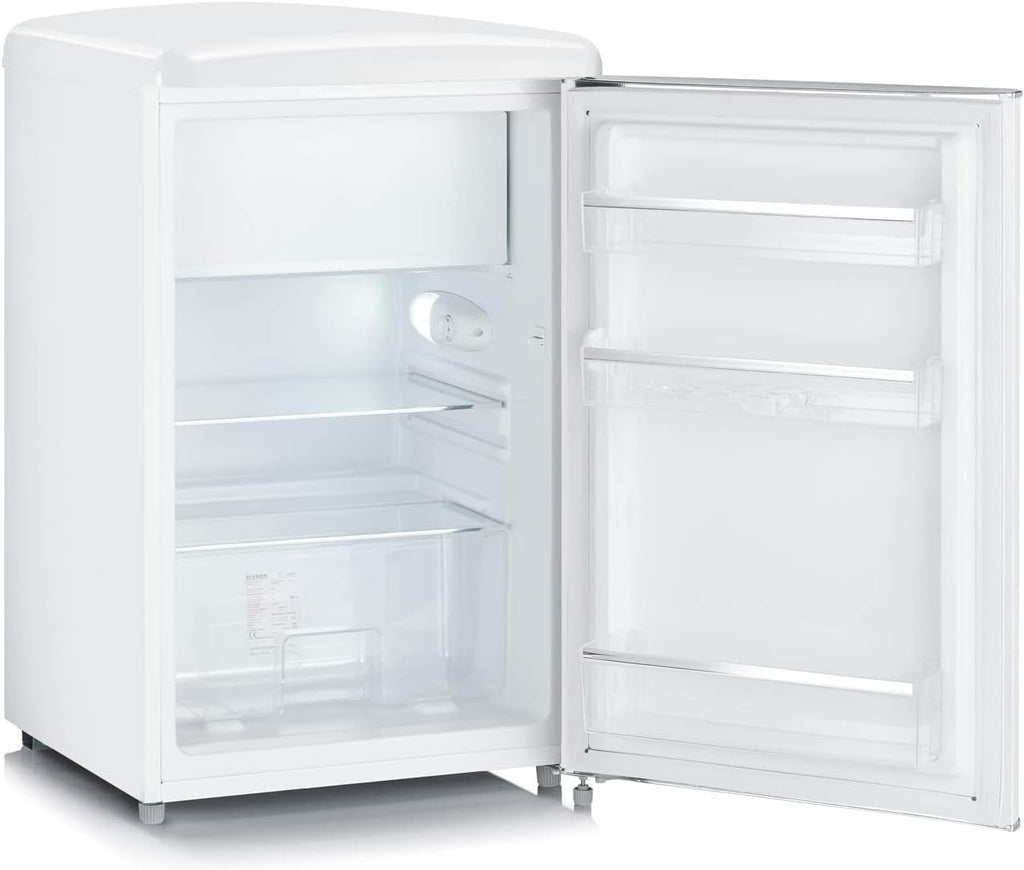 SEVERIN Réfrigérateur Congélateur, Pose libre, Longueur 55 cm, 108L, Classe D, 110 kWh/an, 37 dB, Look rétro, Crème, RKS 8833