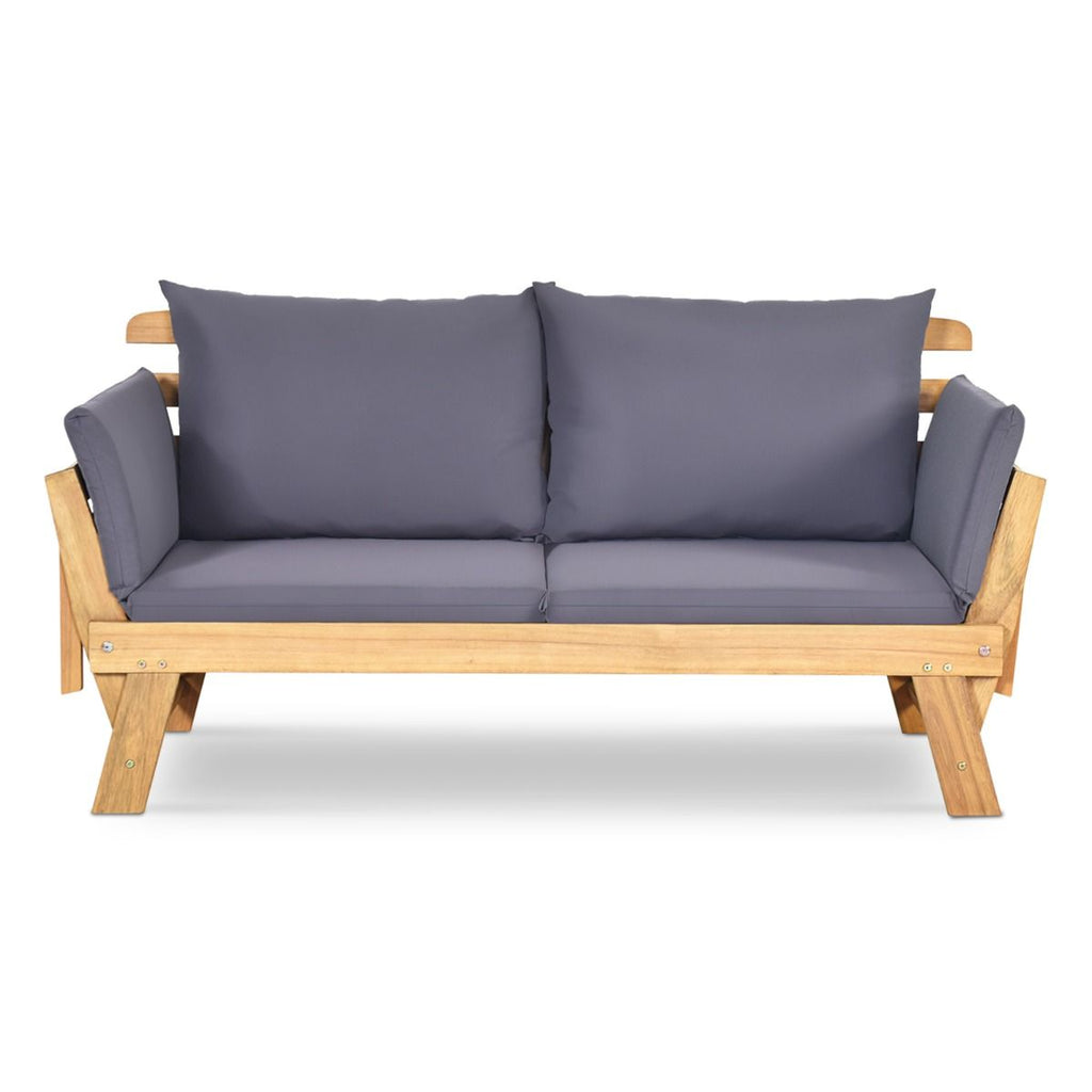 Chaise Longue Convertible avec Coussin Canapé de Jardin 2 en 1 en Bois d’Acacia avec Accoudoir Réglable pour Patio Piscine Jardin Blanc/Gris/Bleu/Rouge
