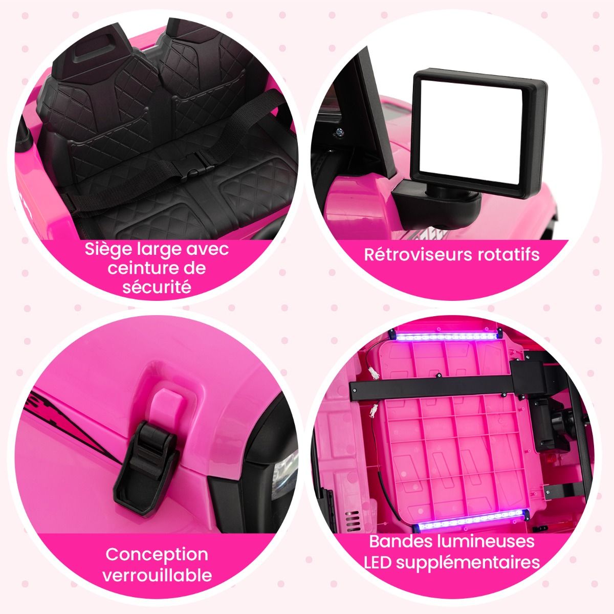 24V Voiture électrique 2 Places Enfants avec Télécommande 2,4G Musique LED Démarrage Lent 2 Vitesses Charge 35kg pour 3-8 Ans+ Rouge/Rose/Vert