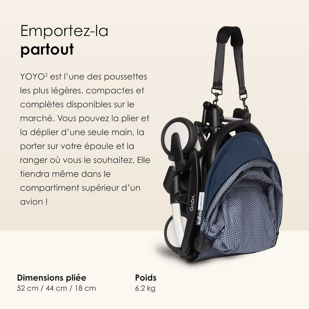 Poussette BABYZEN YOYO2 6+ (Cadre noir + pack couleur Aqua) - Comprend un harnais, un dossier, des arceaux de capote, une bandoulière, un coussin d’assise, et une capote assortie