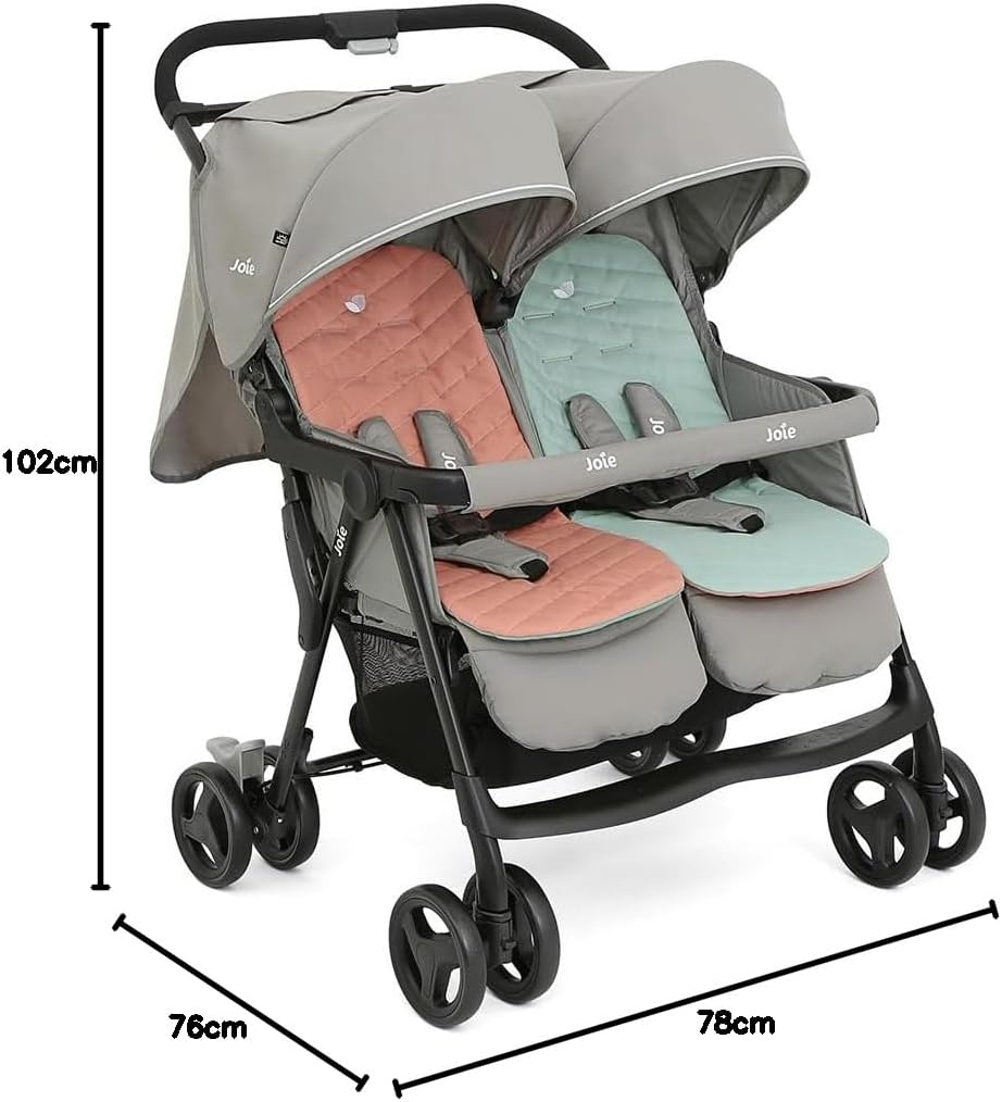 Joie - Aire? Twin - Poussette Double - Sièges Inclinables Indépendants - Harnais 5 Points - Suspension 4 Roues - Pliage Facile Et Compact - Capotes UPF 50+ - Dès la Naissance