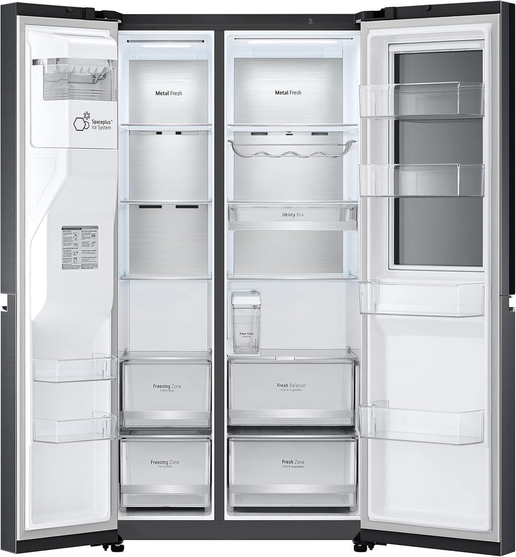 LG GSXV91MCAF Réfrigérateur combiné - Side by Side, 635L, InstaView, Total No-Frost, Compartiment congélation, Distributeur d'eau et glace UVnano, Compresseur Inverter Linear, Wi-Fi, Noir, Classe F