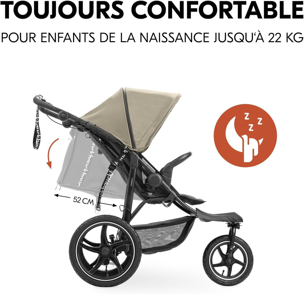 hauck Poussette 3 Roues Runner 3, Tout Terrain avec Roues XL Gonflables, Jusqu'à 22 kg, Frein à Main, Suspension, Canopy UPF 50+, Pliable, Panier, Position Allongée, Porte-Gobelet (Jungle Green)