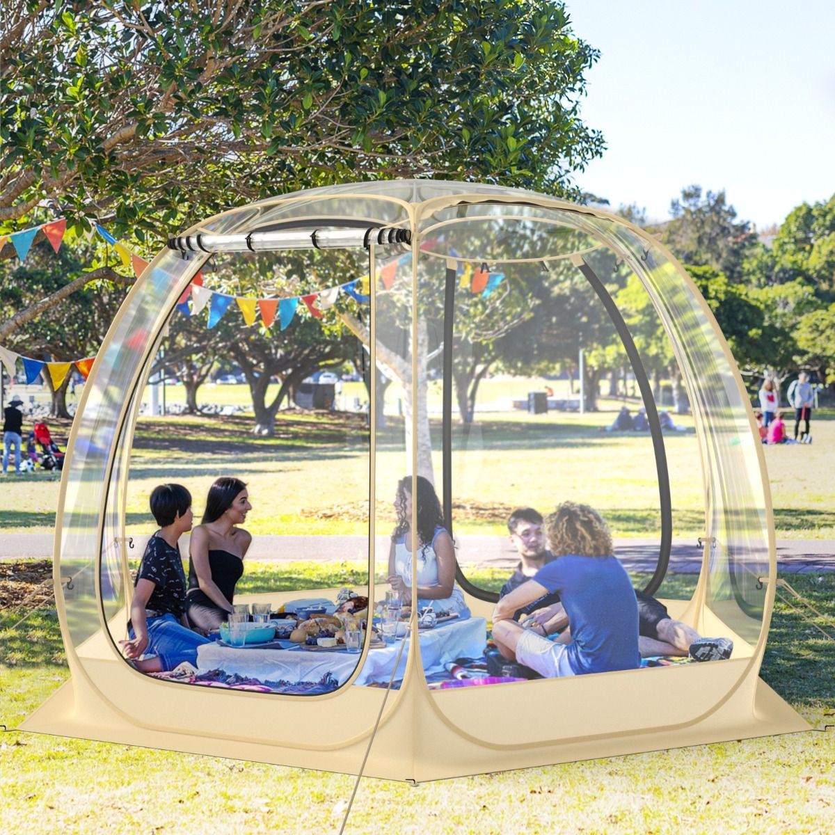 Tente Bulle à Ouverture Instantanée pour 6 à 10 Personnes Tente D?me d'Extérieur 328 x 328 cm Résistante Aux Intempéries Transparent