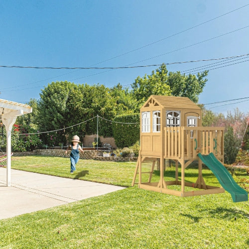Aire de jeux enfant Montessori - 3 en 1 Balan?oire, Toboggan, Cabane en bois modulable