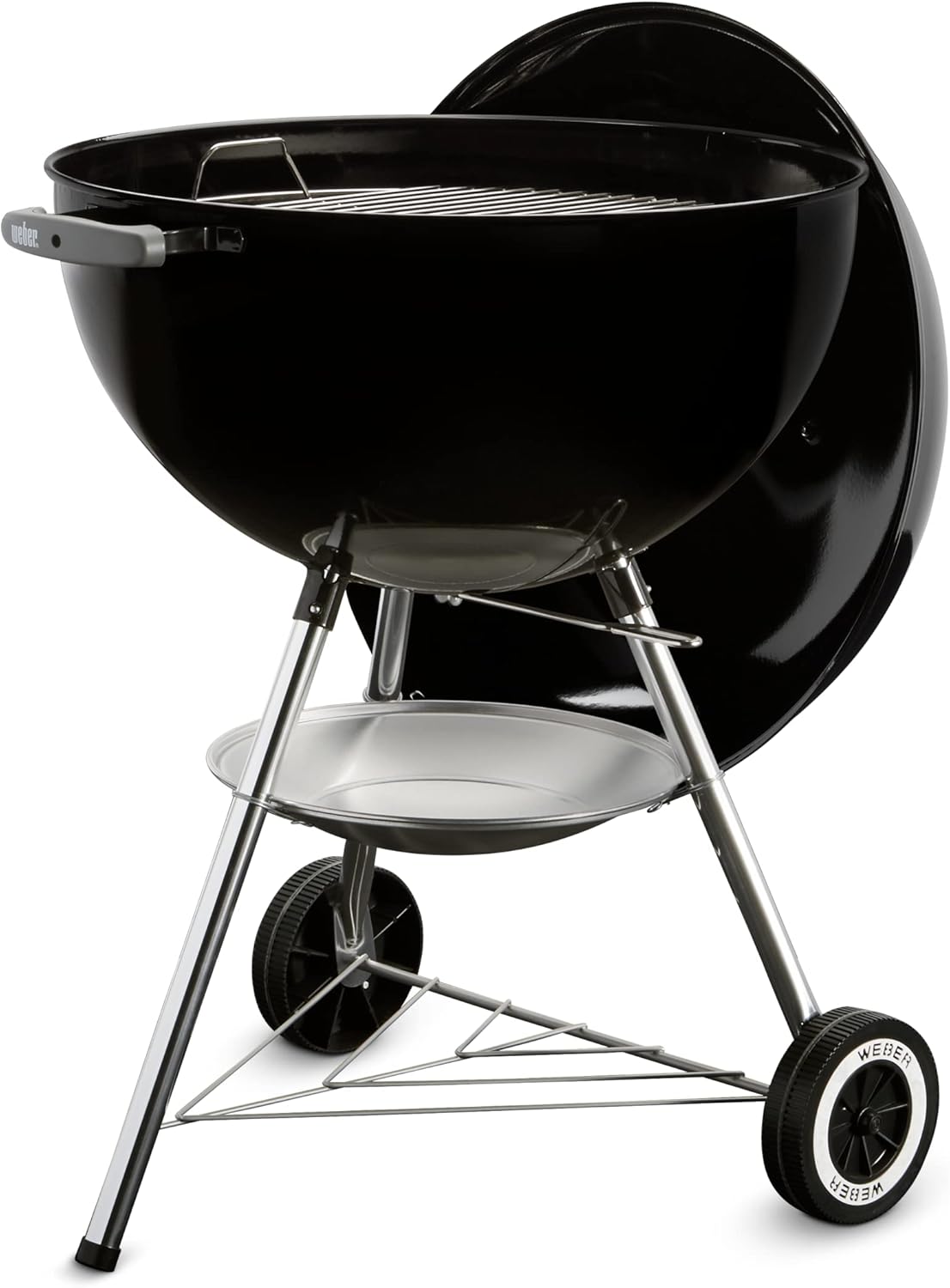 Weber Classic Kettle barbecue au charbon de bois, surface de cuisson ? 57cm, barbecue avec couvercle et cuve en acier emaillé, thermomètre intégré au couvercle, trépied et roues - Noir (1341504)