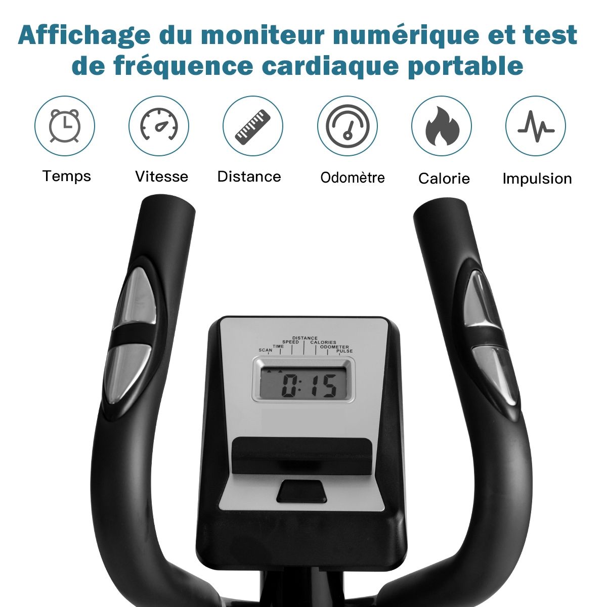 Vélo Elliptique avec 8 Niveaux de Résistance-Masse d'Inertie 2 kg Pouls à la Main Affichage LCD