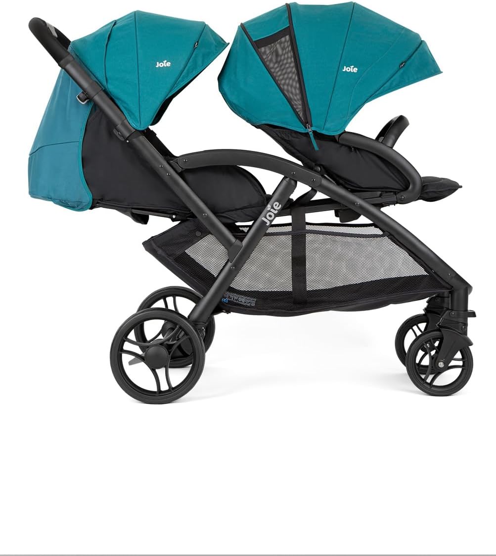 Joie - Evalite? Duo - Poussette Double Légère - Siège Arrière Inclinable à Plat - Compatible Sièges Auto Et Nacelles - Suspension 4 Roues - Harnais 5 Points SoftTouch - Dès la naissance