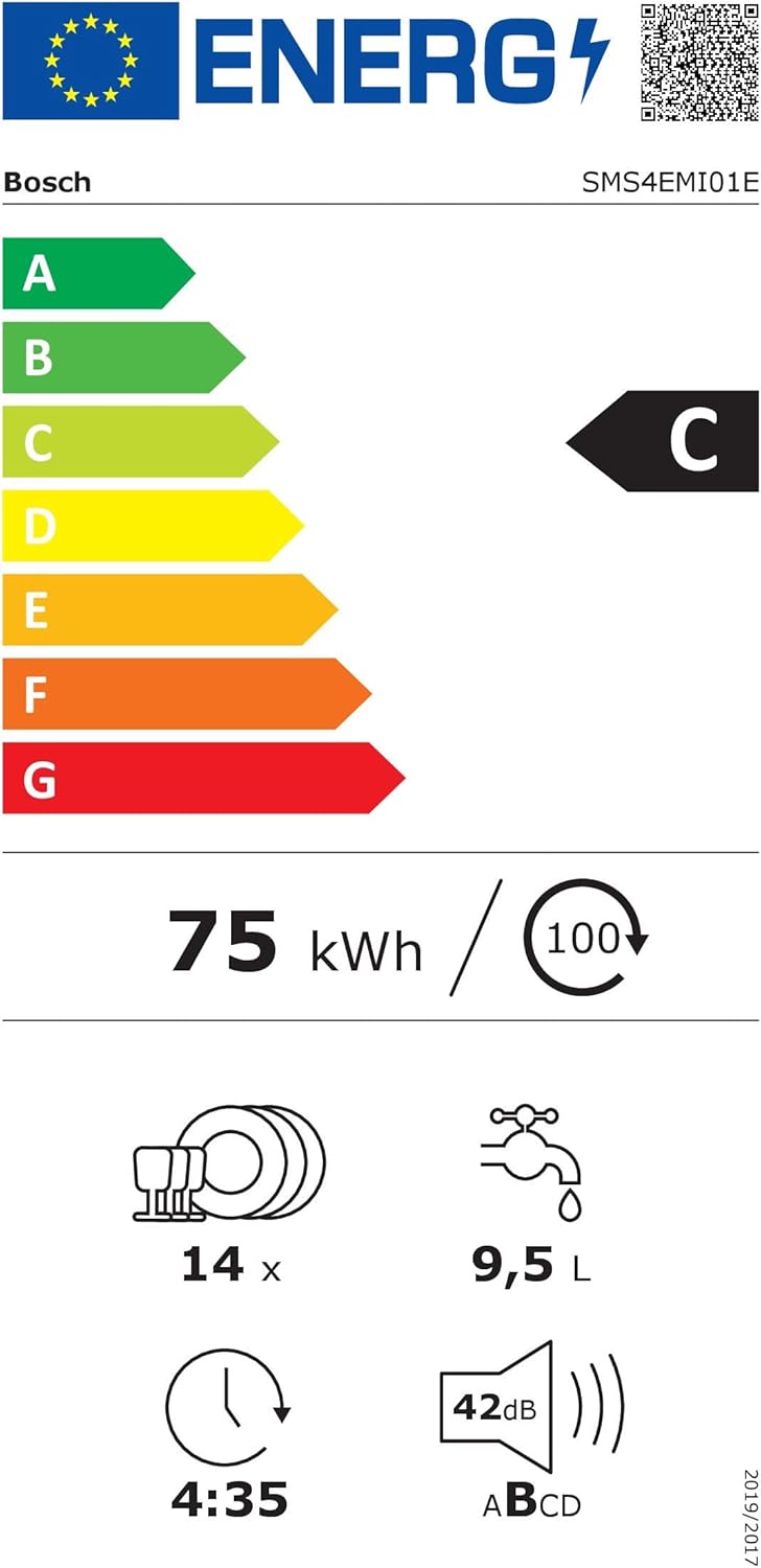 Bosch SMS4EMI01E - Série 4 - Lave-vaisselle Pose-libre - 60 cm - 14 couverts - Silence Plus 42 dB - Inox