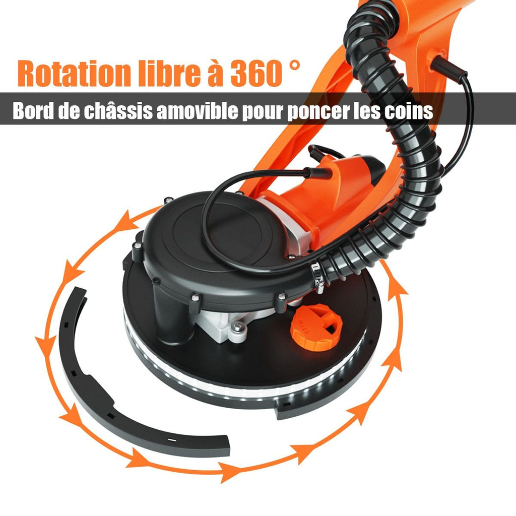 Ponceuse à Platre Murale 750W ? 225mm Aluminium 6 Vitesses Variables Lumières LED Manche Télescopique 12 Disques Abrasifs