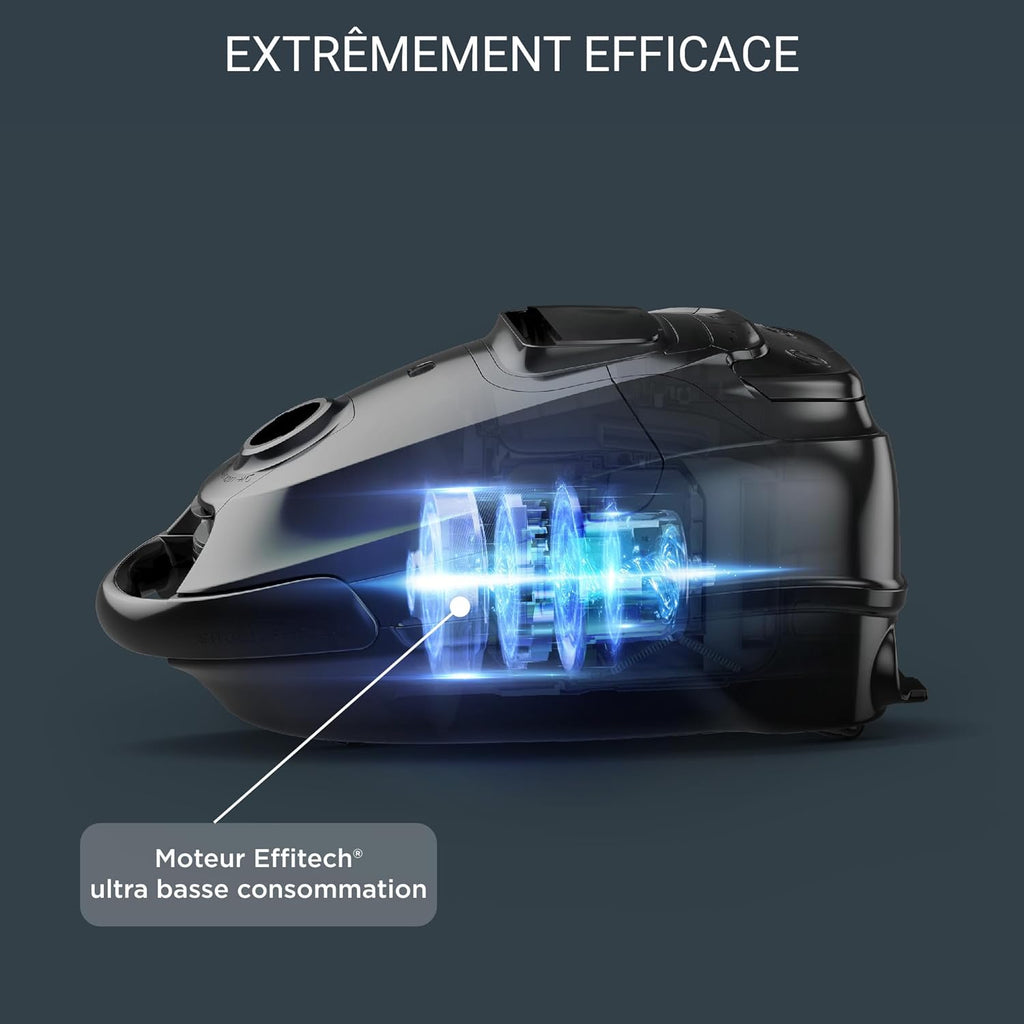 ROWENTA Silence Force Effitech Aspirateur avec Sac, Silencieux 57 DB(A), Basse consommation, Haute Filtration, Rayon d'action 12 m, Fabriqué en France RO7451EA, Bleu