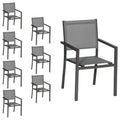 Lot de 8 chaises en aluminium anthracite - textilène gris Happy Garden