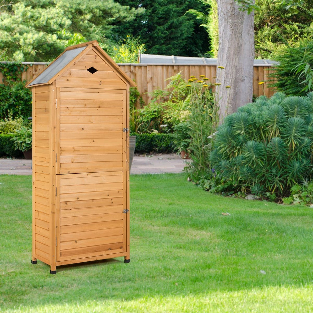 Abri de Jardin Extérieur à 5 Etagères Cabane Verrouillable en Bois de Sapin Toit en T?le Galvanisée