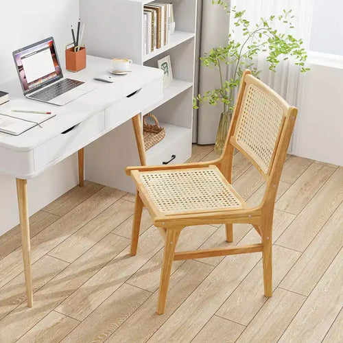 Costway 1/2 PCS Rattan Dining Chair with Natural Cane Woven Backrest & Seat & Teak Wood Frame
