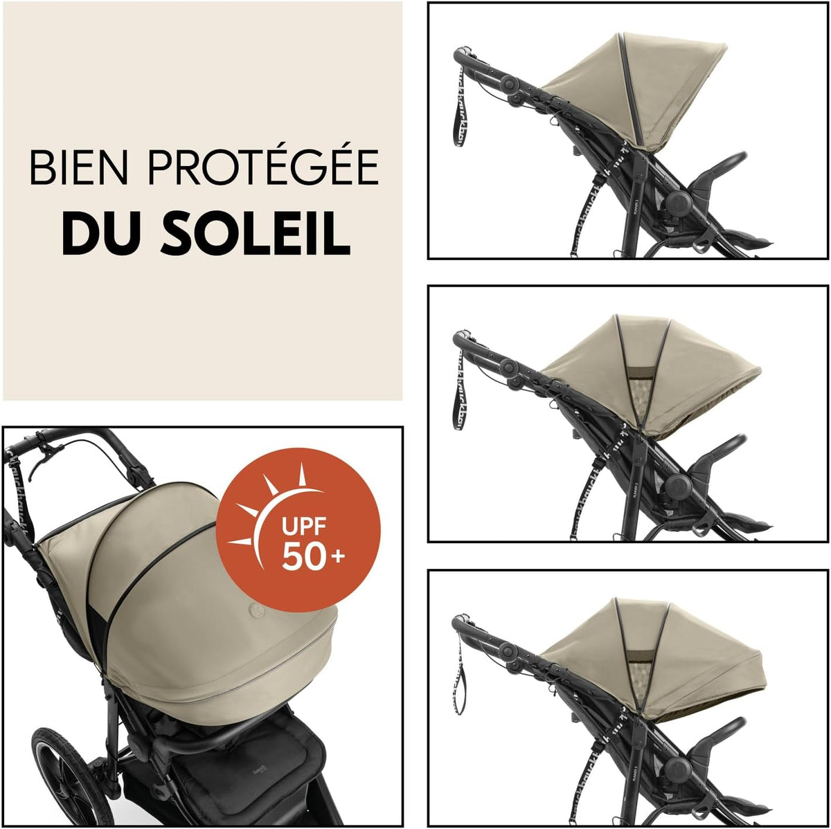 hauck Poussette 3 Roues Runner 3, Tout Terrain avec Roues XL Gonflables, Jusqu'à 22 kg, Frein à Main, Suspension, Canopy UPF 50+, Pliable, Panier, Position Allongée, Porte-Gobelet (Jungle Green)