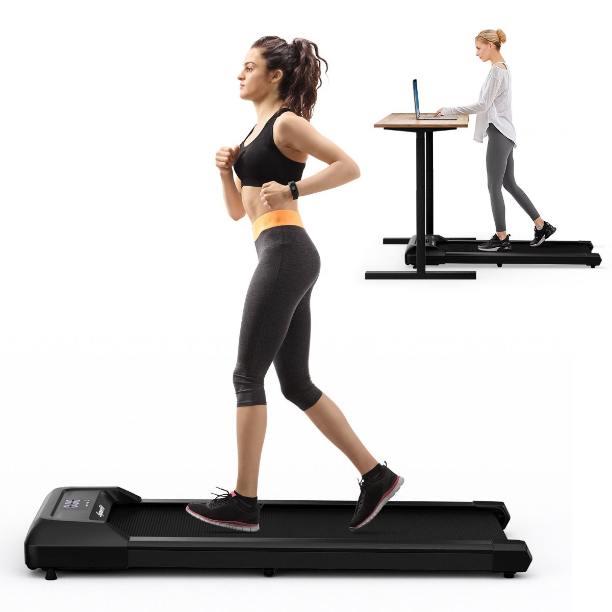 Tapis de Course Mince Tapis de Jogging avec Capacité de 120 Kg Télécommande et écran Led Inclinable à Roulettes Tapis de Course à Glisser Gris/Noir/Rose