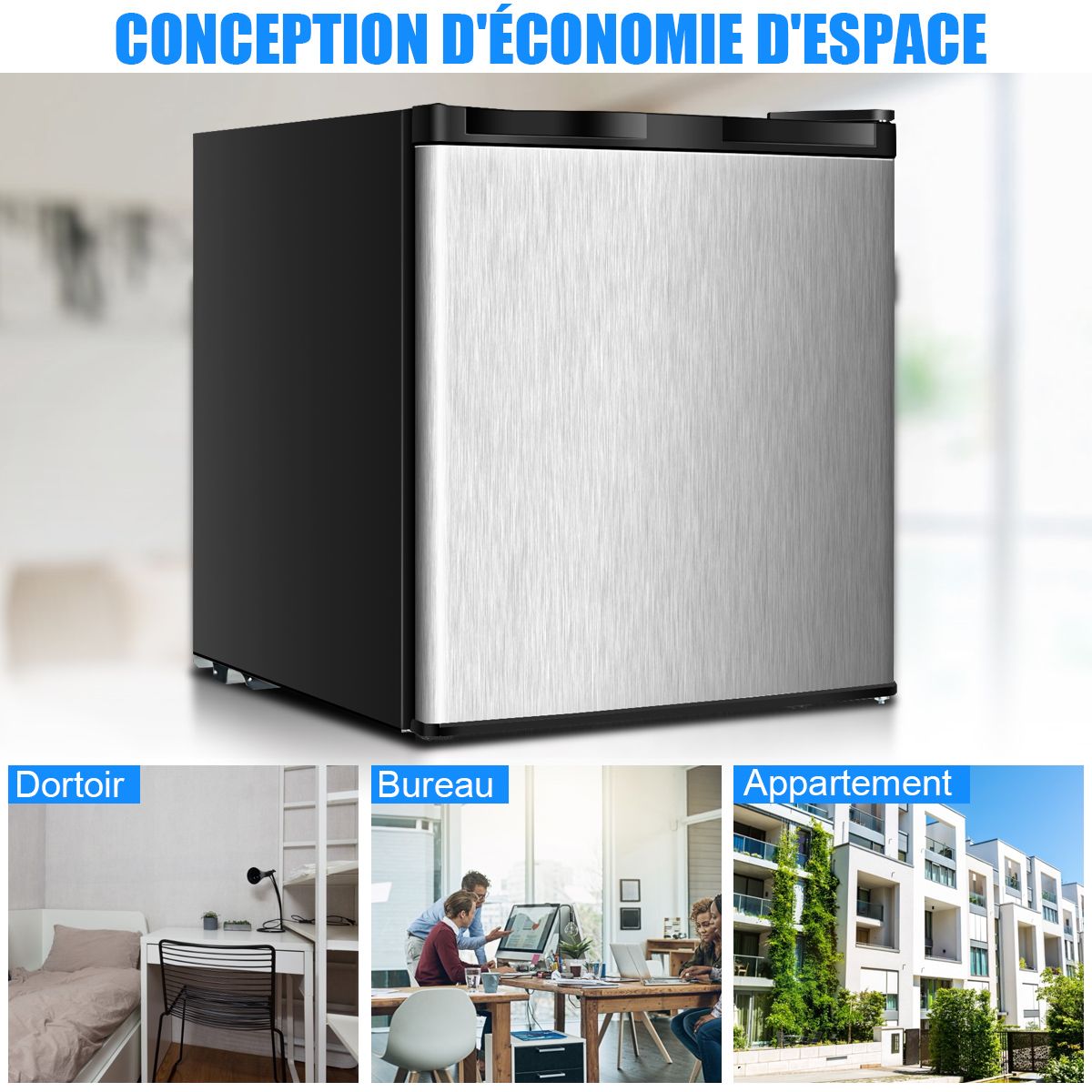 Mini Congélateur Vertical Capacité 31,1 L Porte Réversible en Acier Inoxydable Contr?le Mécanique Température Réglable