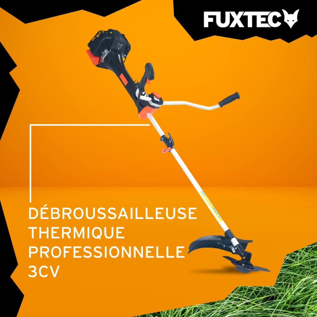 Fuxtec Débroussailleuse Thermique Professionnelle FX-PS152 52 cm3 3CV Système Anti Vibration - 2 en 1 Coupe-Bordure avec Tête de Coupe Double Fil et Lame 3 Dents Modèle Conçu pour Les Pros