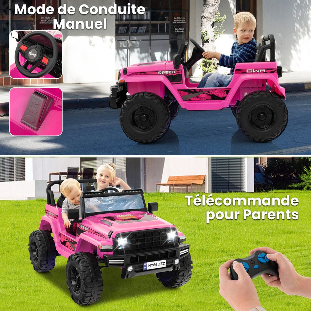 24V Voiture électrique 2 Places Enfants avec Télécommande 2,4G Musique LED Démarrage Lent 2 Vitesses Charge 35kg pour 3-8 Ans+ Rouge/Rose/Vert