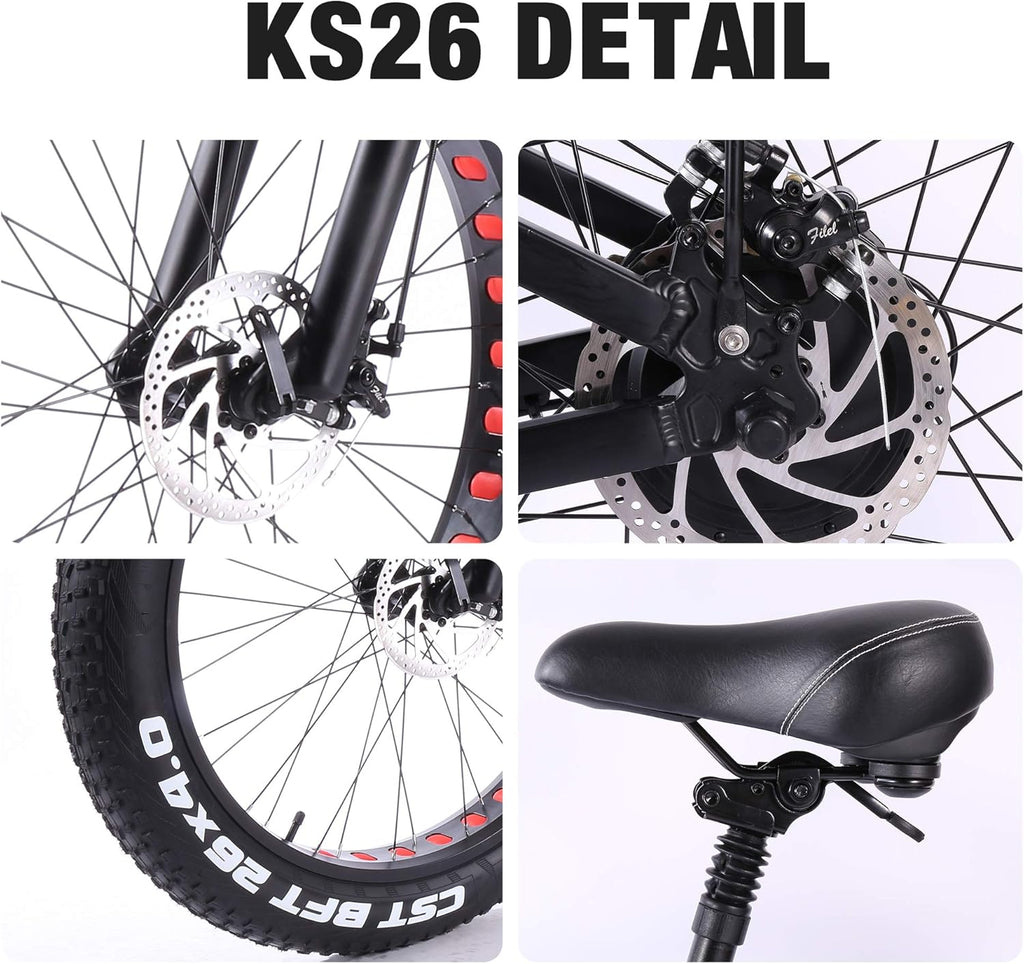 ride66 Vélo électrique VTT pour Homme Adulte, 26 Pouces 21Ah Batterie au Lithium Shimano 7 Vitesses, Vélo Homme Fat Bike Noir XL