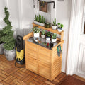 Banc d'Empotage d'Extérieur Table de Jardinage avec Comptoir en Métal Galvanisé 3 Crochets de Suspension Etagères Amovibles Naturel