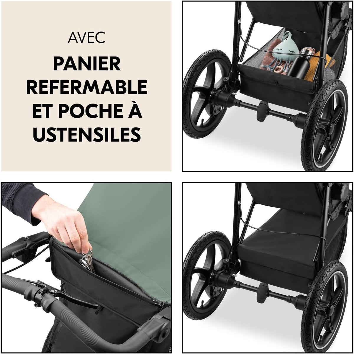 hauck Poussette 3 Roues Runner 3, Tout Terrain avec Roues XL Gonflables, Jusqu'à 22 kg, Frein à Main, Suspension, Canopy UPF 50+, Pliable, Panier, Position Allongée, Porte-Gobelet (Jungle Green)