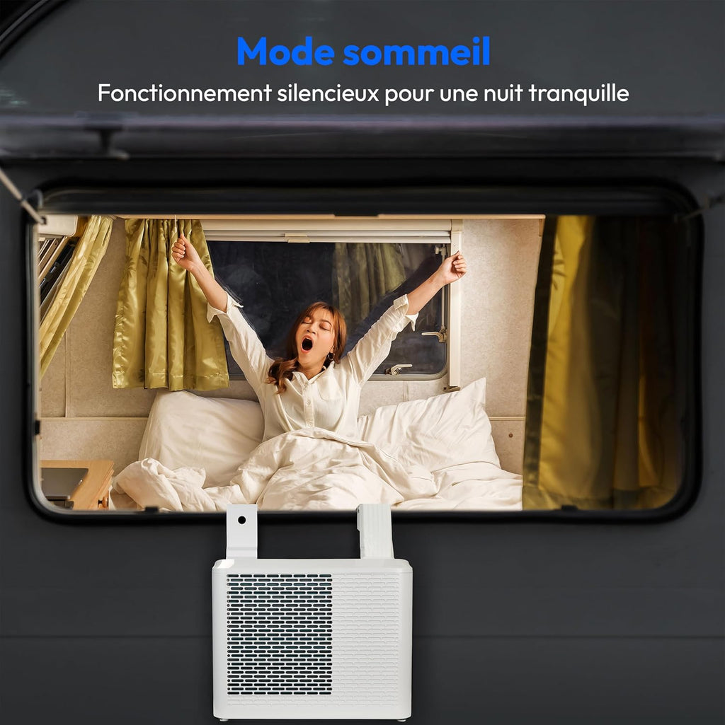 MEDION Smart Climatiseur Split P502 (5000 BTU, 3-en-1, Refroidir, Déshumidification, Ventilation, pour caravane, camping-car, kit de joint de fenêtre, mode sommeil, contr?le Wifi, écran, MD 37735)