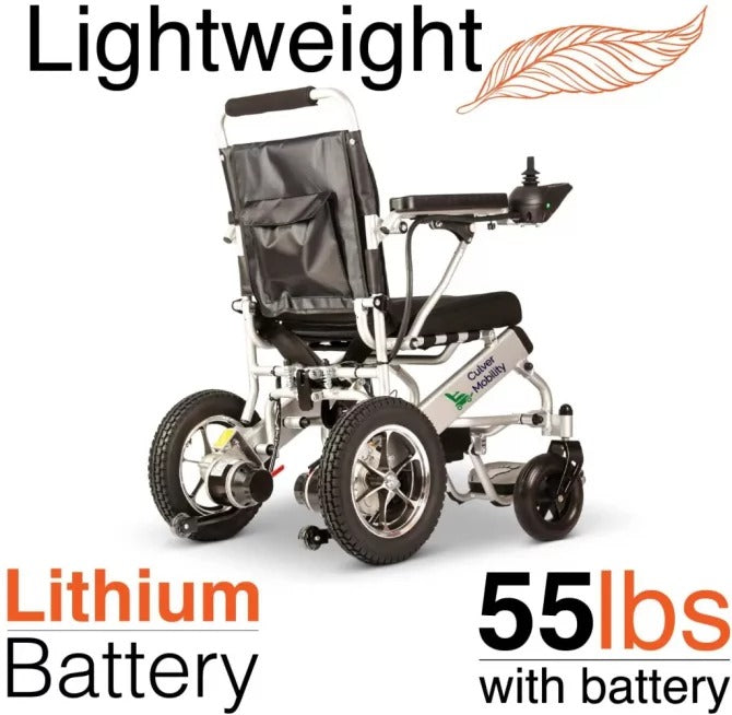 Fauteuil roulant électrique, Culver Mobility Fauteuil roulant électrique pliable léger Fauteuil roulant électrique sans danger, voyage aéronautique approuvé par la FDA (cadeau RAMP en fauteuil roulant gratuit) (argent-17,5 inc)